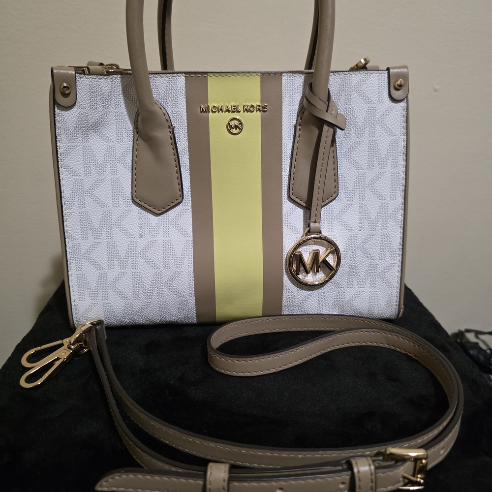 Michael Kors White and Tan Handbag